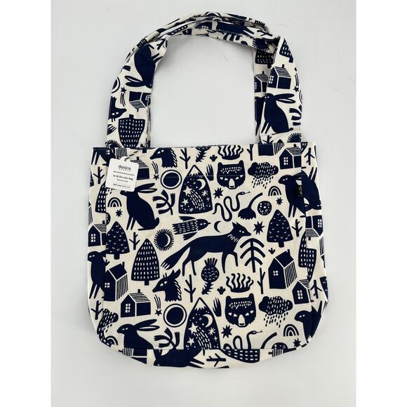 Danica Studio Timbo To and Fro Tote Bag Cream Blue Fox Rabbit Tree Print - Picture 1 of 5